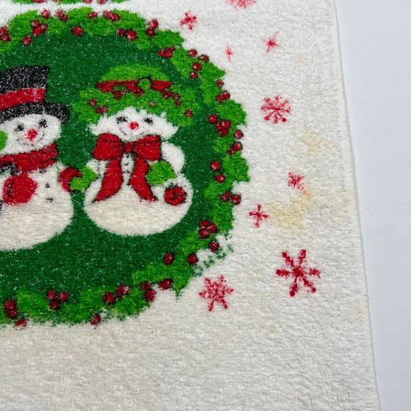 Snowman‎ Christmas Hand Towel Wreath Snowflakes Holiday Towel STAINED - Picture 3 of 9